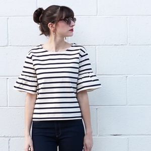 J crew striped Ruffle Sleeve top